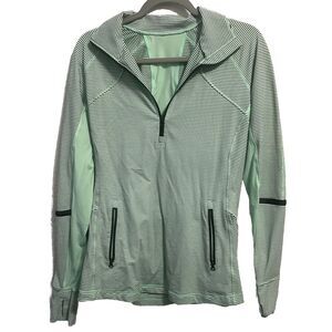 Lululemon Mint Green & Black Striped Quarter Zip Pullover Long Sleeve Top